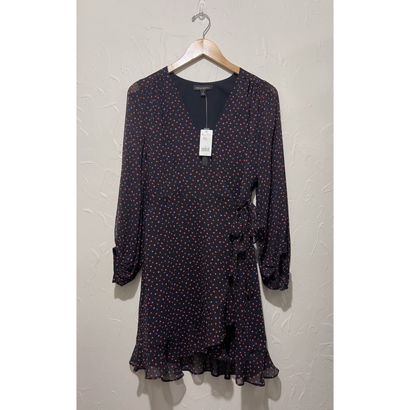 NWT Banana Republic black heart print surplice ruffle long sleeve dress (size 4) - Picture 1 of 7